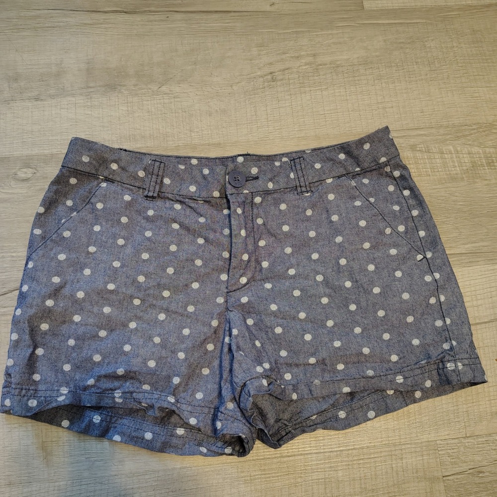 BCG Womens Blue Polka Dot Chambray Shorts Size 4 Cotton Casual Summer Beach